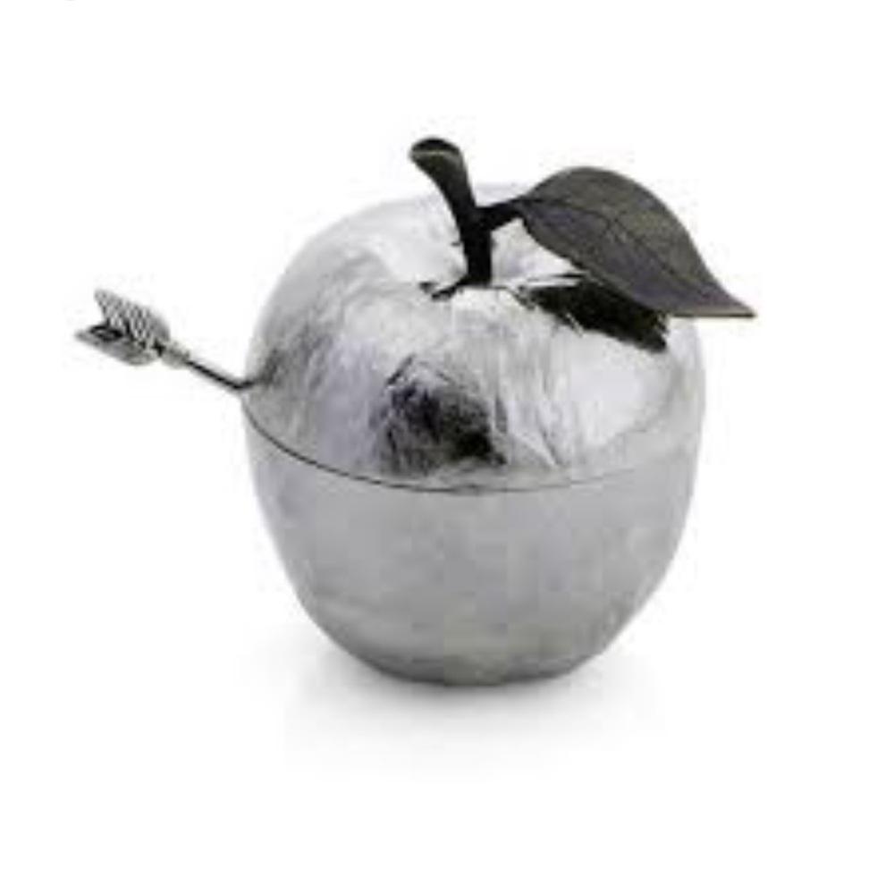 MICHAEL ARAM APPLE HONEY POT W/ SPOON NICKELPLATE